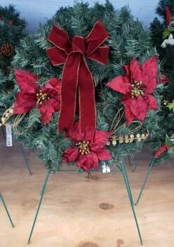Cemetery Artificial 18" Wreath With Poinsettias On Stand