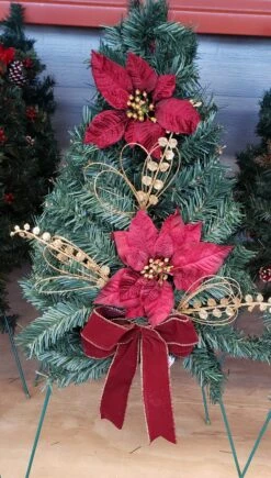 Cemetery Artificial 24" Half Tree With Poinsettias On Stand