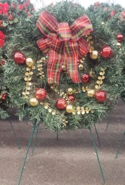 Cemetery Artificial 20" Wreath Plaid Bow On Stand