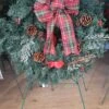 Cemetery Artificial 20" Pine Wreath, Cones, Berries, Plaid Bow On Stand -Pesches Garden Center 20221101 130613