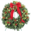 Cemetery Artificial 18" Pine Wreath Holly Berries On Stand -Pesches Garden Center JX043618E2